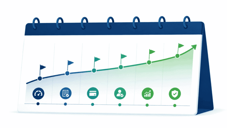 Gráfico de progreso de crédito con hitos y metas.