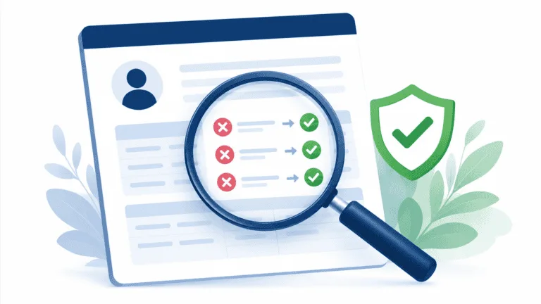 Inspección de informe de crédito con lupa y escudo de protección.